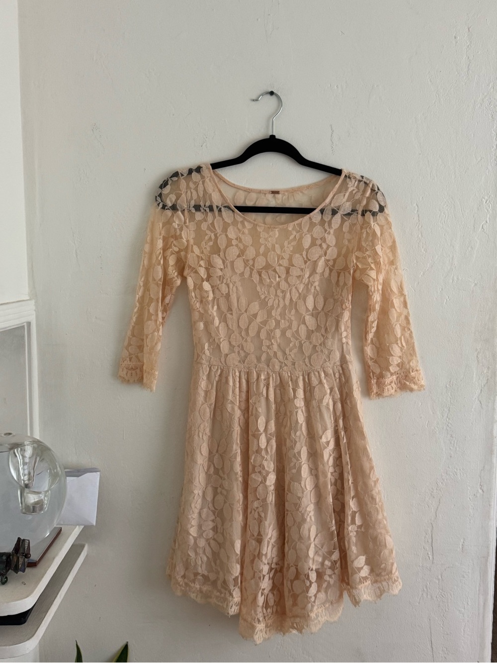 Free People Peach Lace Fit-and-Flare Dress